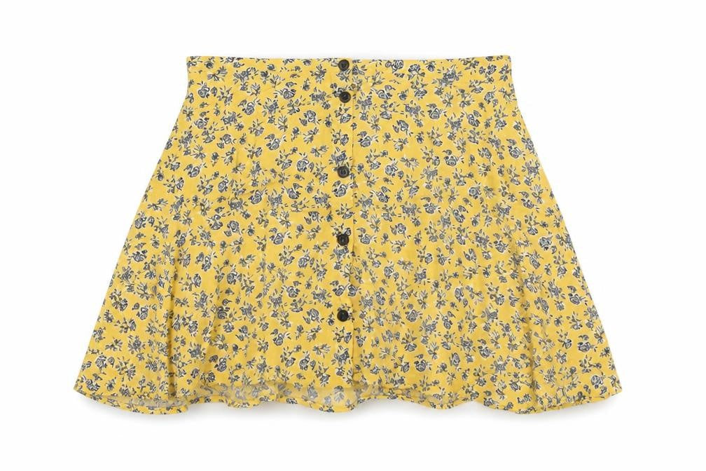 H&M Womens Yellow Floral Viscose A-Line Skirt Size 8 Button