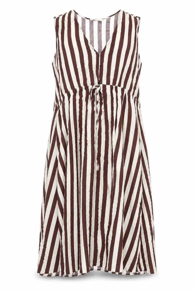 Mango Womens Brown Striped Viscose A-Line Size 2XL V-Neck Pullover