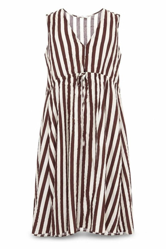 Mango Womens Brown Striped Viscose A-Line Size 2XL V-Neck Pullover