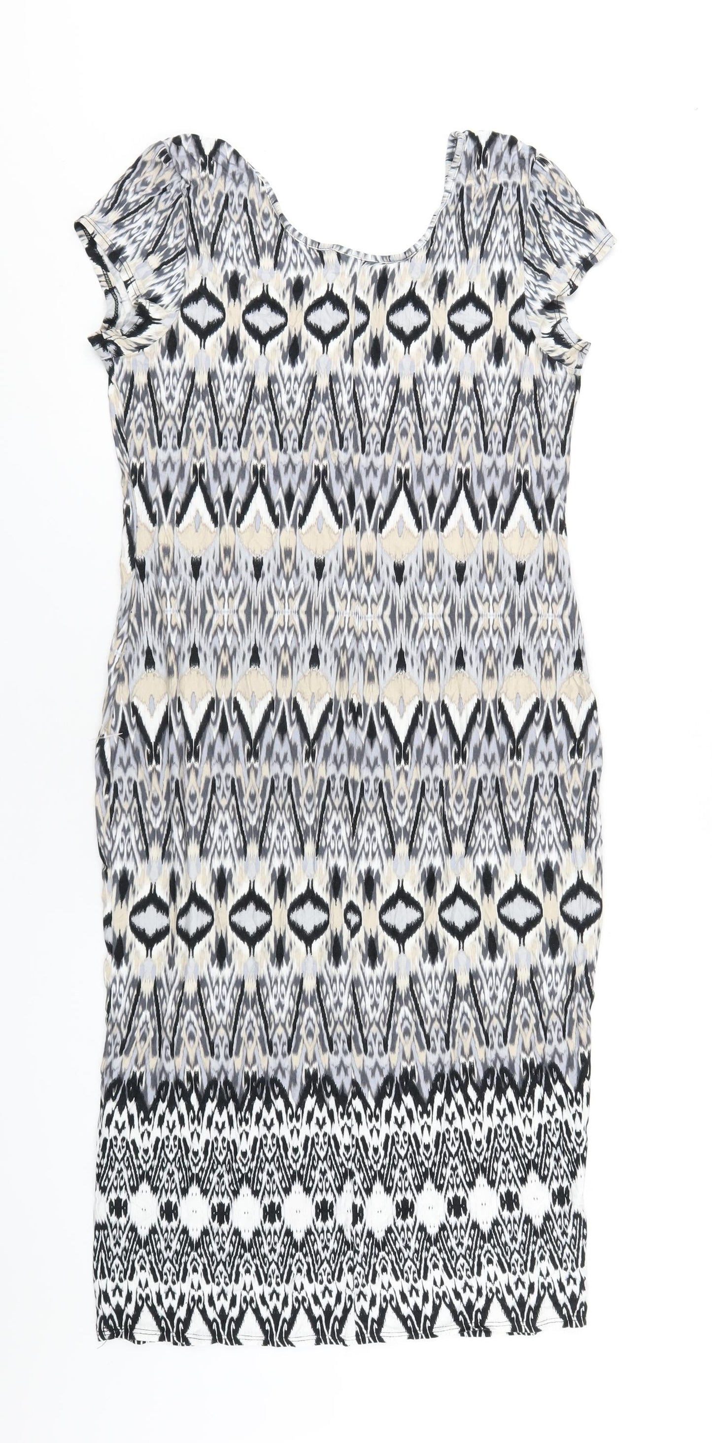 Wallis Womens Multicoloured Geometric Viscose Bodycon Size M Scoop Neck Pullover