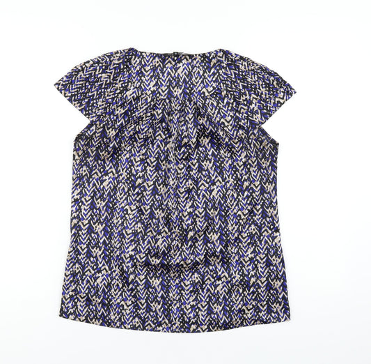 Debenhams Womens Blue Geometric Polyester Basic T-Shirt Size 10 Round Neck