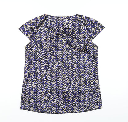 Debenhams Womens Blue Geometric Polyester Basic T-Shirt Size 10 Round Neck