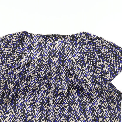 Debenhams Womens Blue Geometric Polyester Basic T-Shirt Size 10 Round Neck