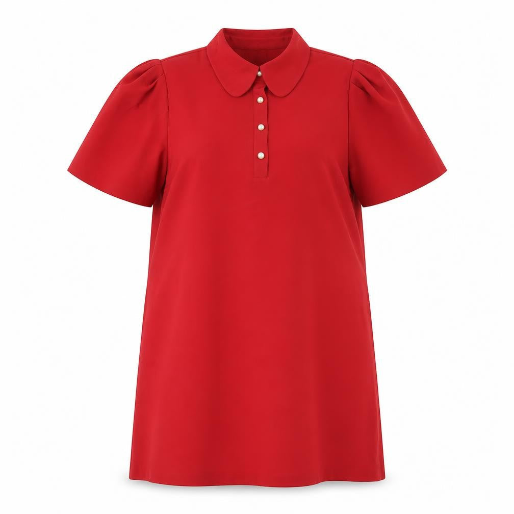 Zara Womens Red Polyester A-Line Size L Collared Button