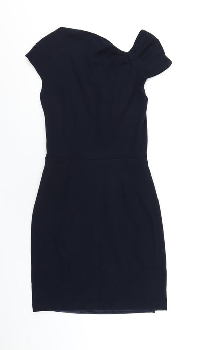 Mango Womens Blue Viscose A-Line Size S Boat Neck Zip