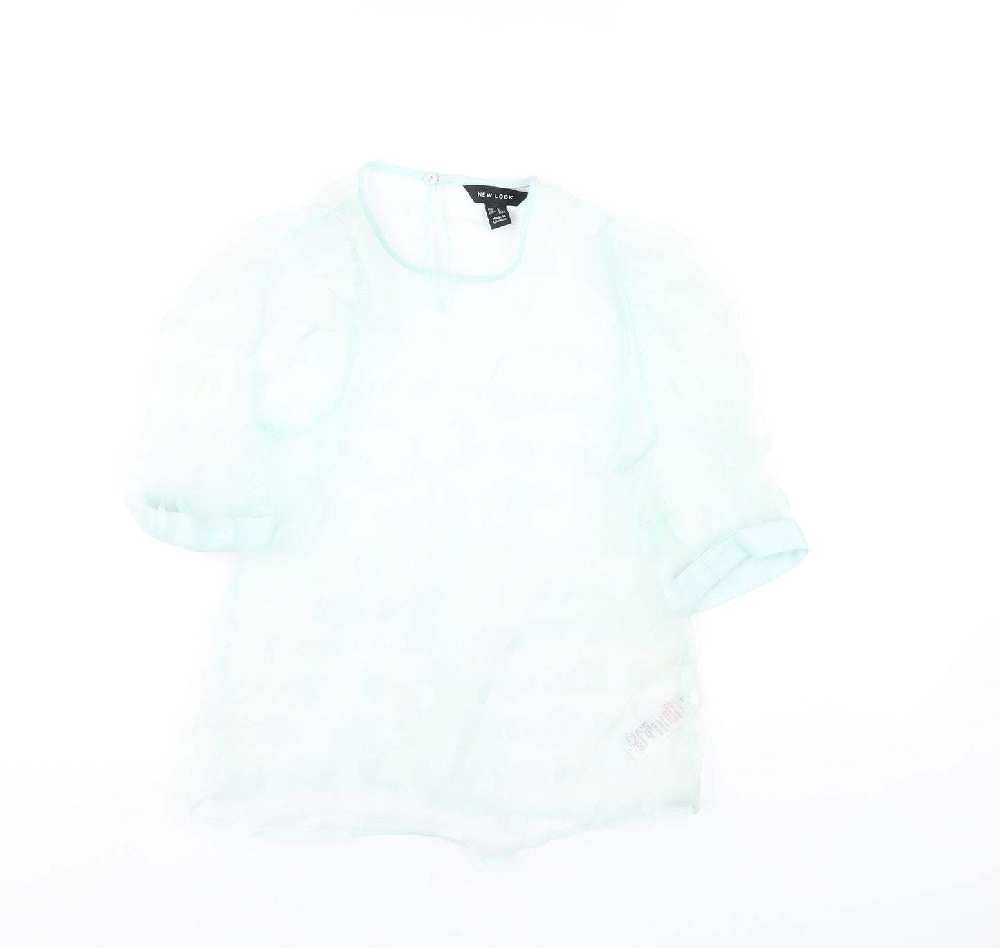 New Look Womens Green Polka Dot Polyester Basic T-Shirt Size 6 Round Neck