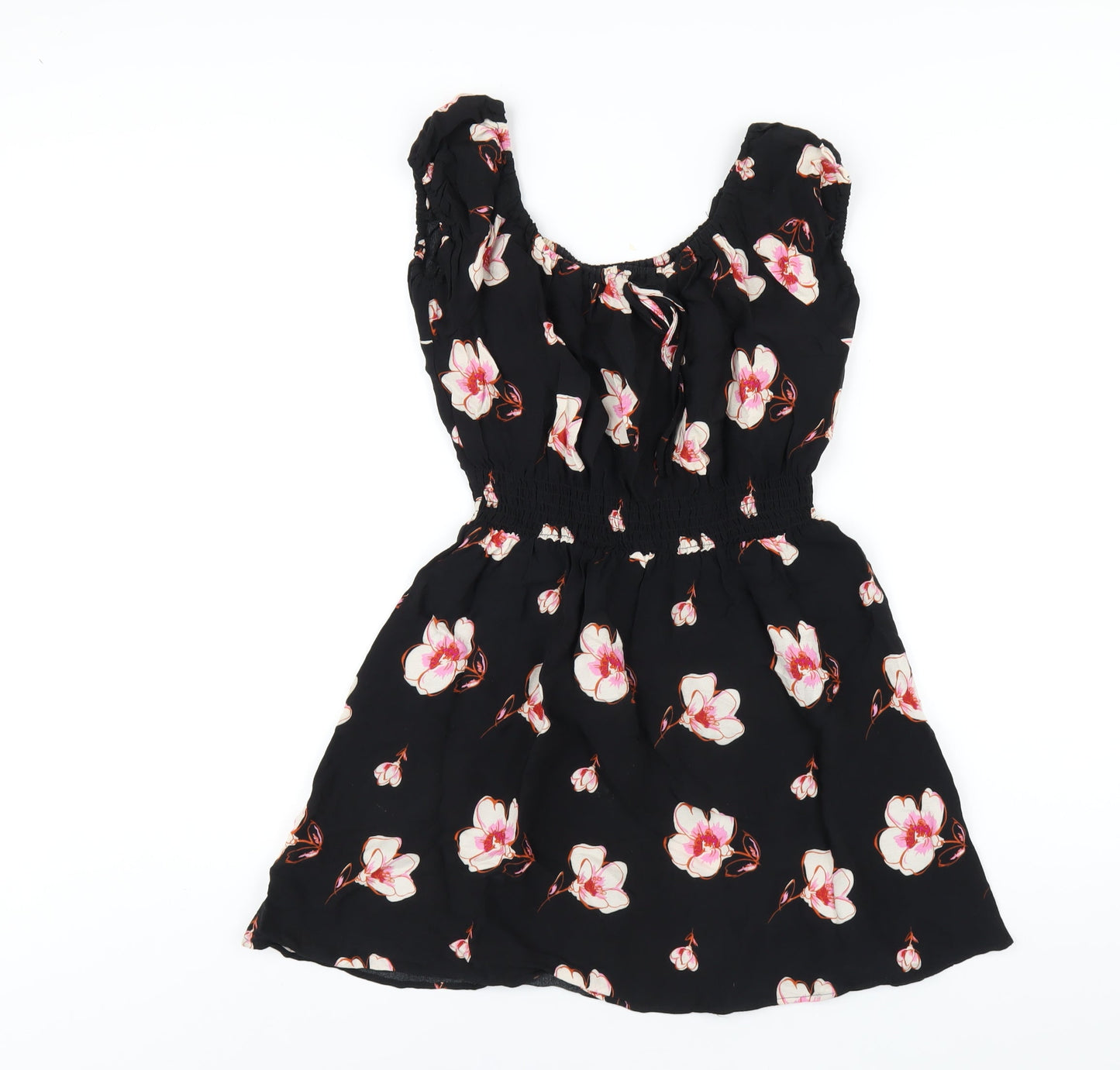 FOREVER 21 Womens Black Floral Viscose A-Line Size S Scoop Neck Pullover