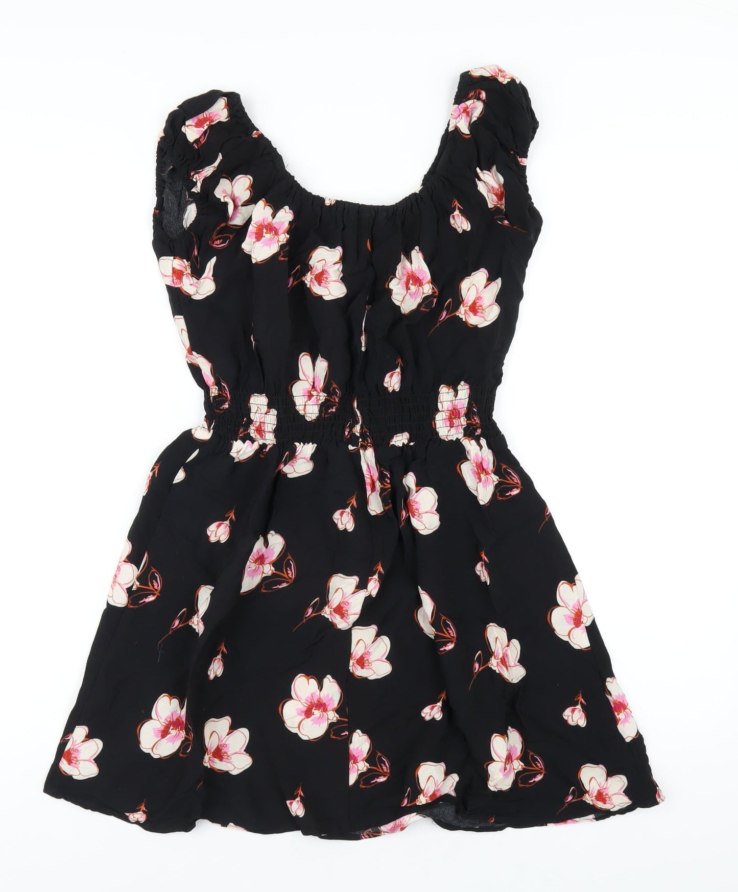 FOREVER 21 Womens Black Floral Viscose A-Line Size S Scoop Neck Pullover