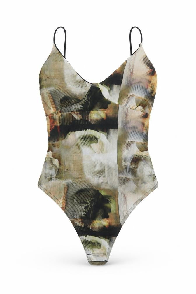 PRETTYLITTLETHING Womens Multicoloured Geometric Polyester Bodysuit One-Piece Size 10 Snap
