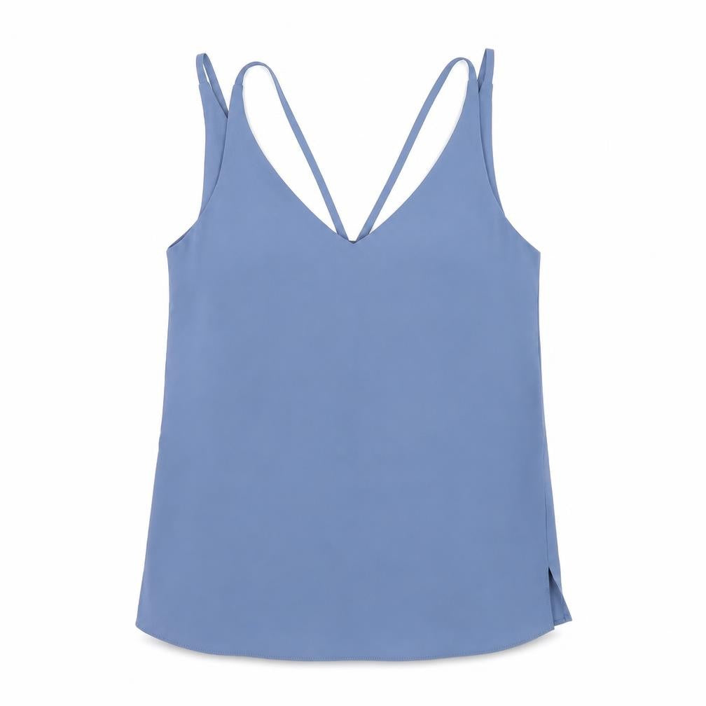 Topshop Womens Blue Polyester Camisole T-Shirt Size 6 V-Neck