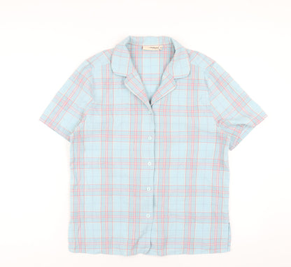 EWM Womens Blue Plaid Polyester Basic Button-Up Size 12 Collared