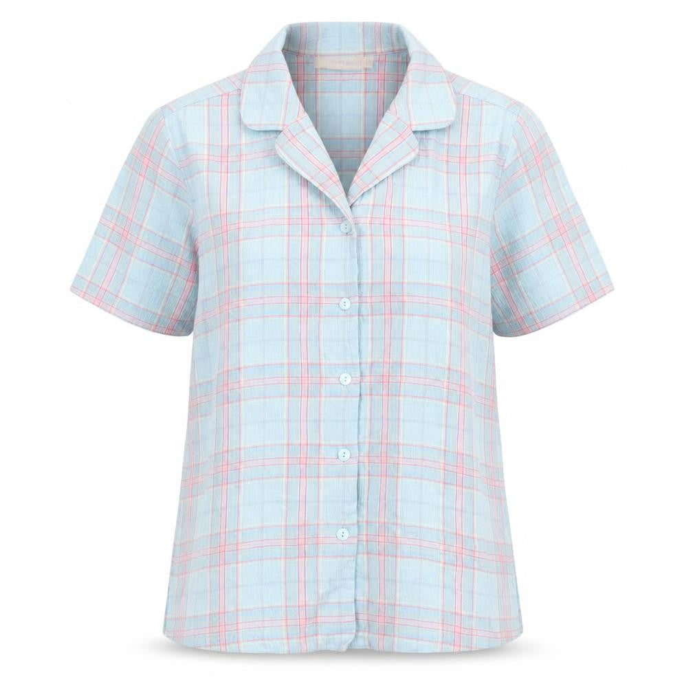 EWM Womens Blue Plaid Polyester Basic Button-Up Size 12 Collared