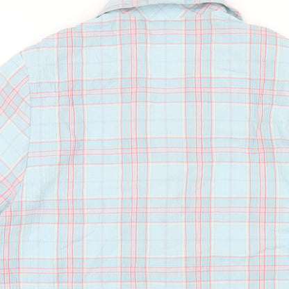 EWM Womens Blue Plaid Polyester Basic Button-Up Size 12 Collared