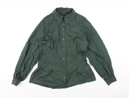 Additional front view of I SAW IT FIRST women’s green cotton basic button-up, size UK 8, collared