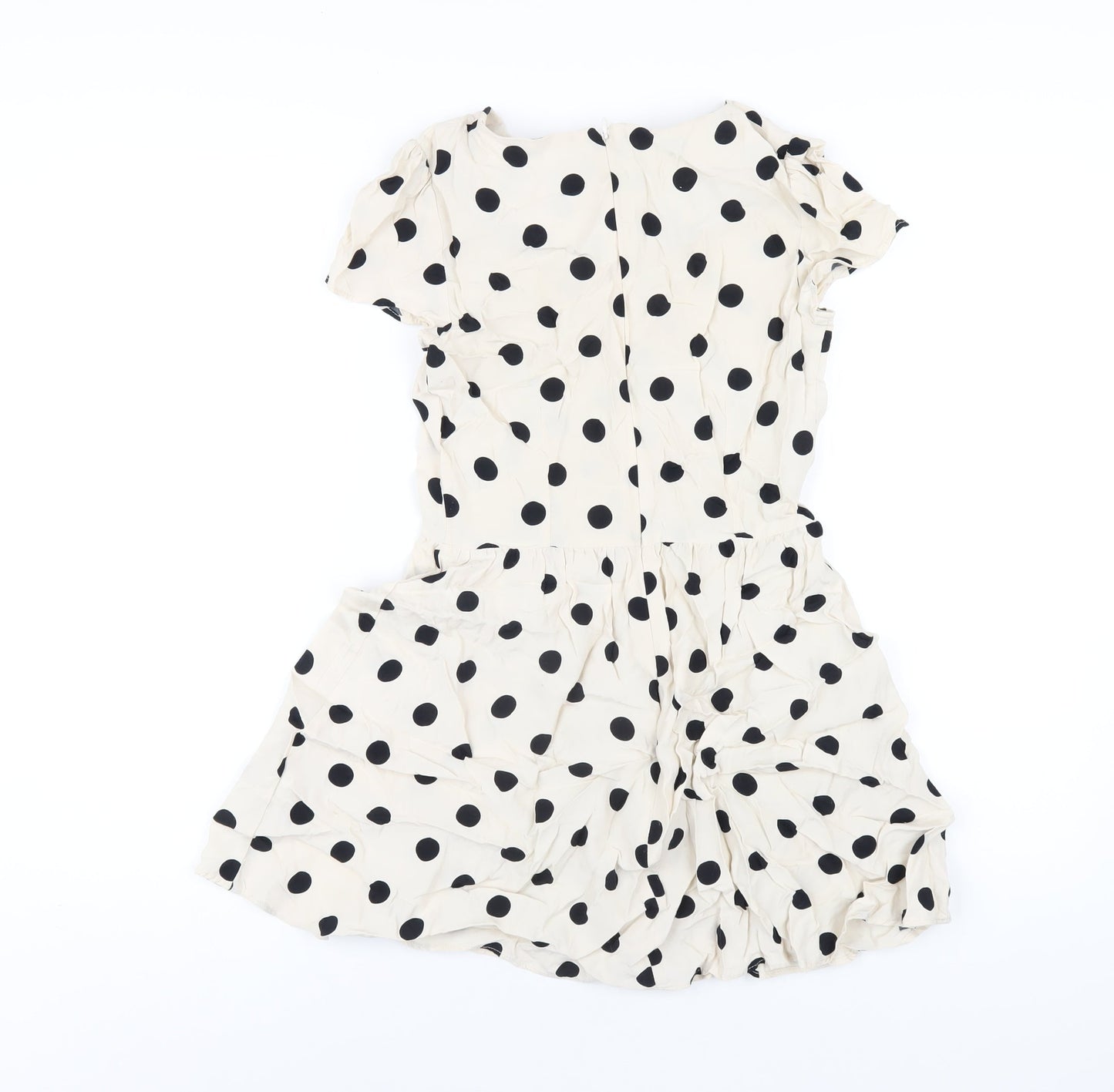 Topshop Womens Ivory Polka Dot Viscose A-Line Size 6 Round Neck Zip