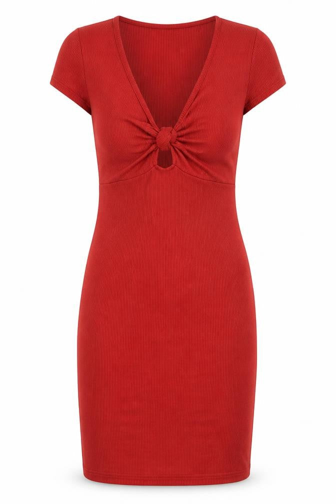 Miss Selfridge Womens Red Viscose Bodycon Size 10 V-Neck Pullover