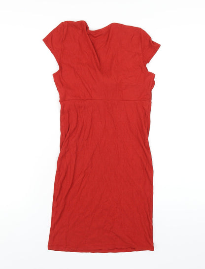 Back view of Miss Selfridge women’s red viscose bodycon, size UK 10, v-neck pullover