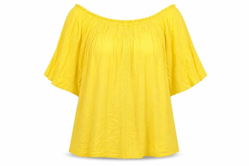 Zara Womens Yellow Cotton A-Line Size S Off the Shoulder Pullover