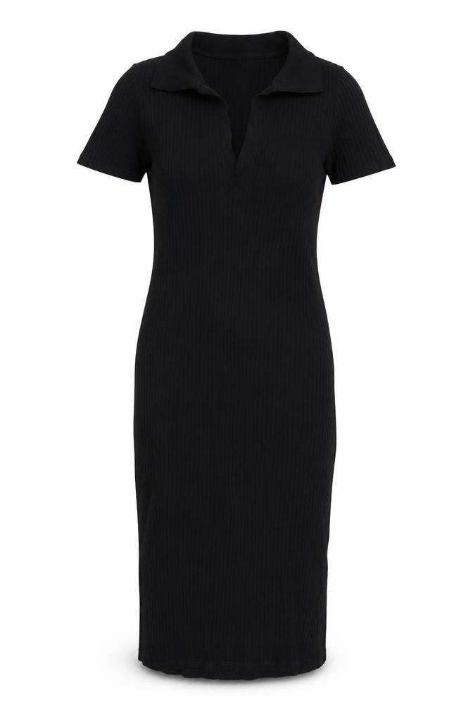Zara Womens Black Cotton Bodycon Size M Collared Pullover