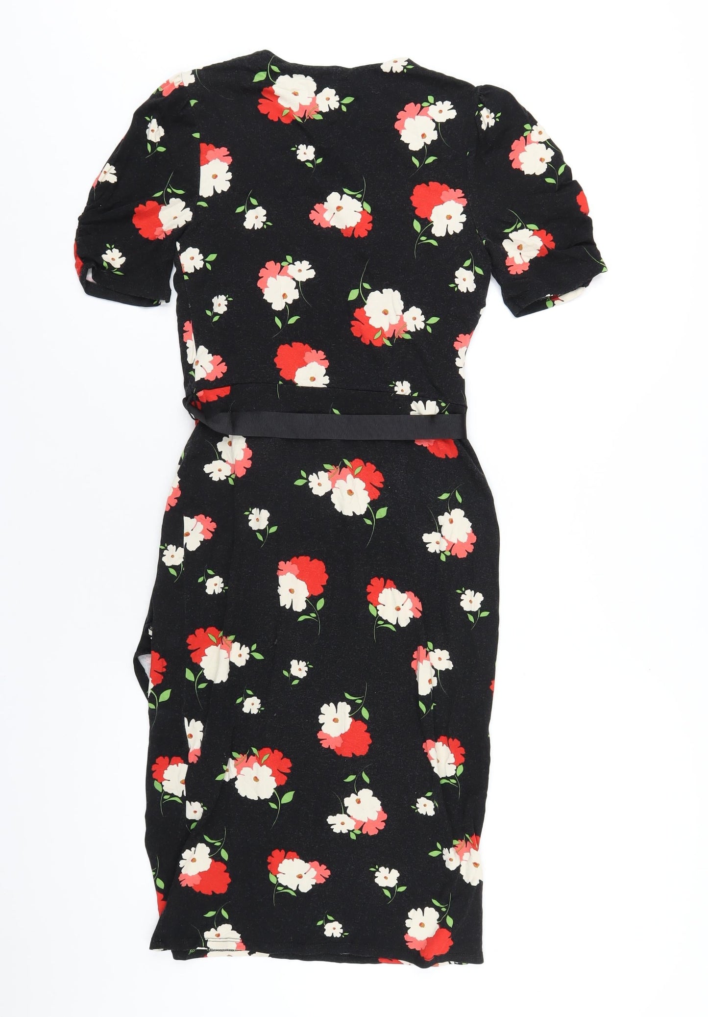 Phase Eight Womens Black Floral Viscose Bodycon Size 8 V-Neck Pullover