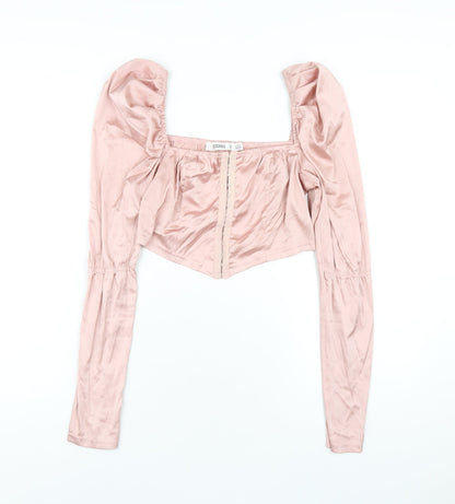 Additional front view of Missguided women’s pink polyester cropped t-shirt, size UK 8, square neck
