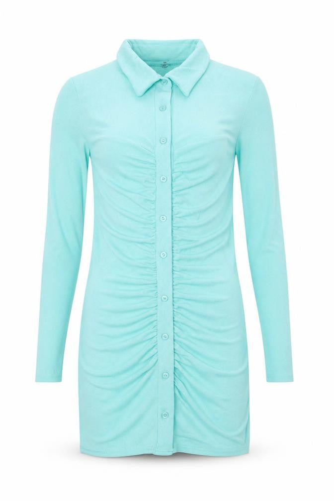 Missguided Womens Blue Polyester Bodycon Size 8 Collared Button