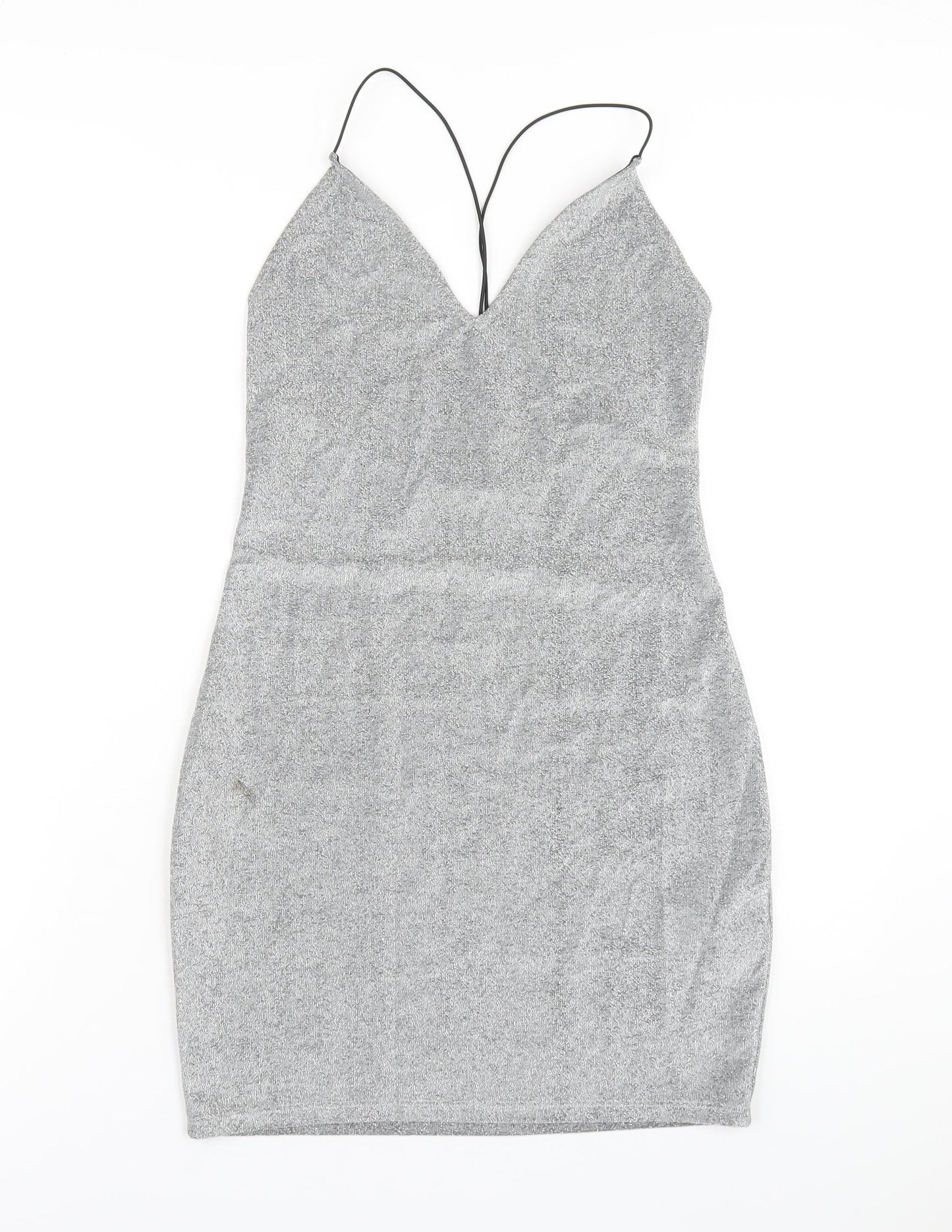 H&M Womens Silver Polyester Bodycon Size M V-Neck Pullover