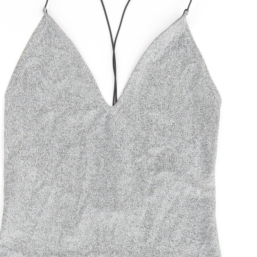 H&M Womens Silver Polyester Bodycon Size M V-Neck Pullover