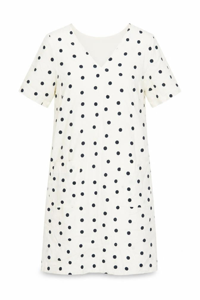 Marks & Spencer Womens Ivory Polka Dot Linen A-Line Size 10 V-Neck Pullover