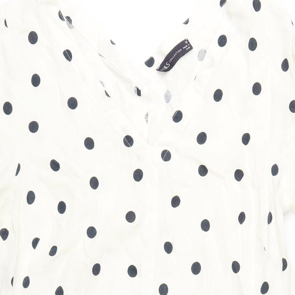 Marks and Spencer Womens Ivory Polka Dot Linen A-Line Size 10 V-Neck Pullover