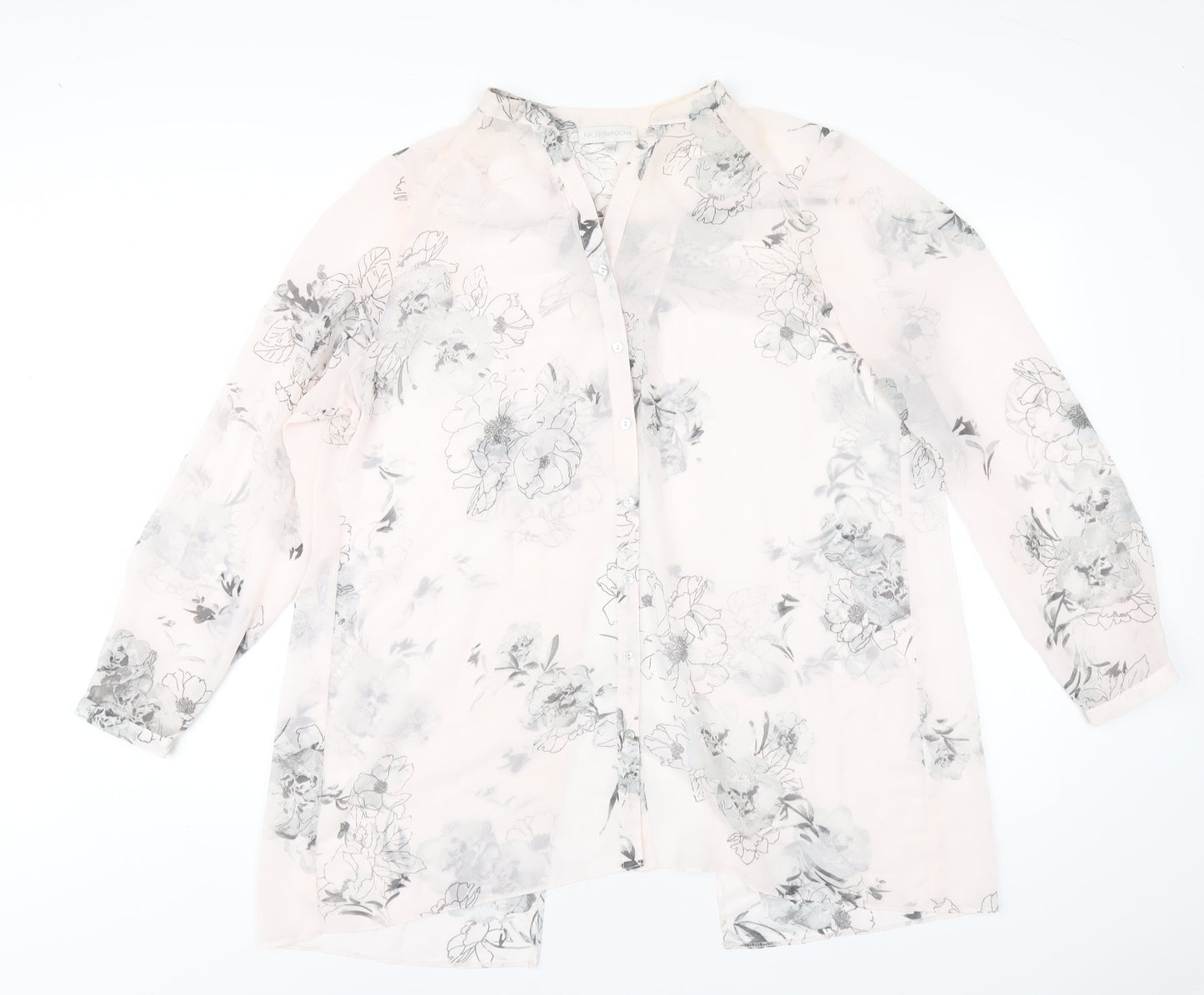 RJR.John Rocha Womens Pink Floral Polyester Basic Button-Up Size 16 V-Neck