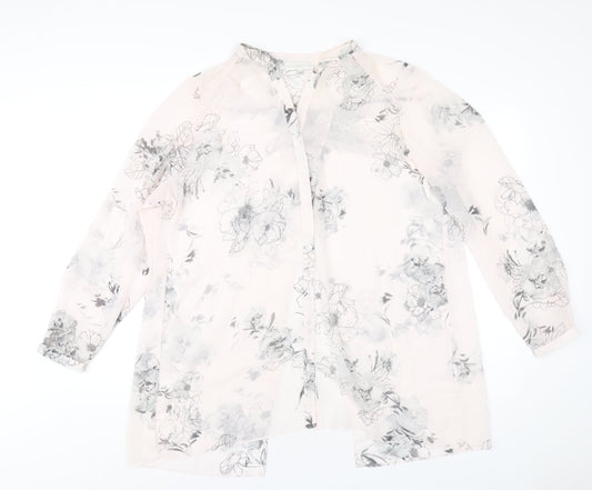 RJR.John Rocha Womens Pink Floral Polyester Basic Button-Up Size 16 V-Neck