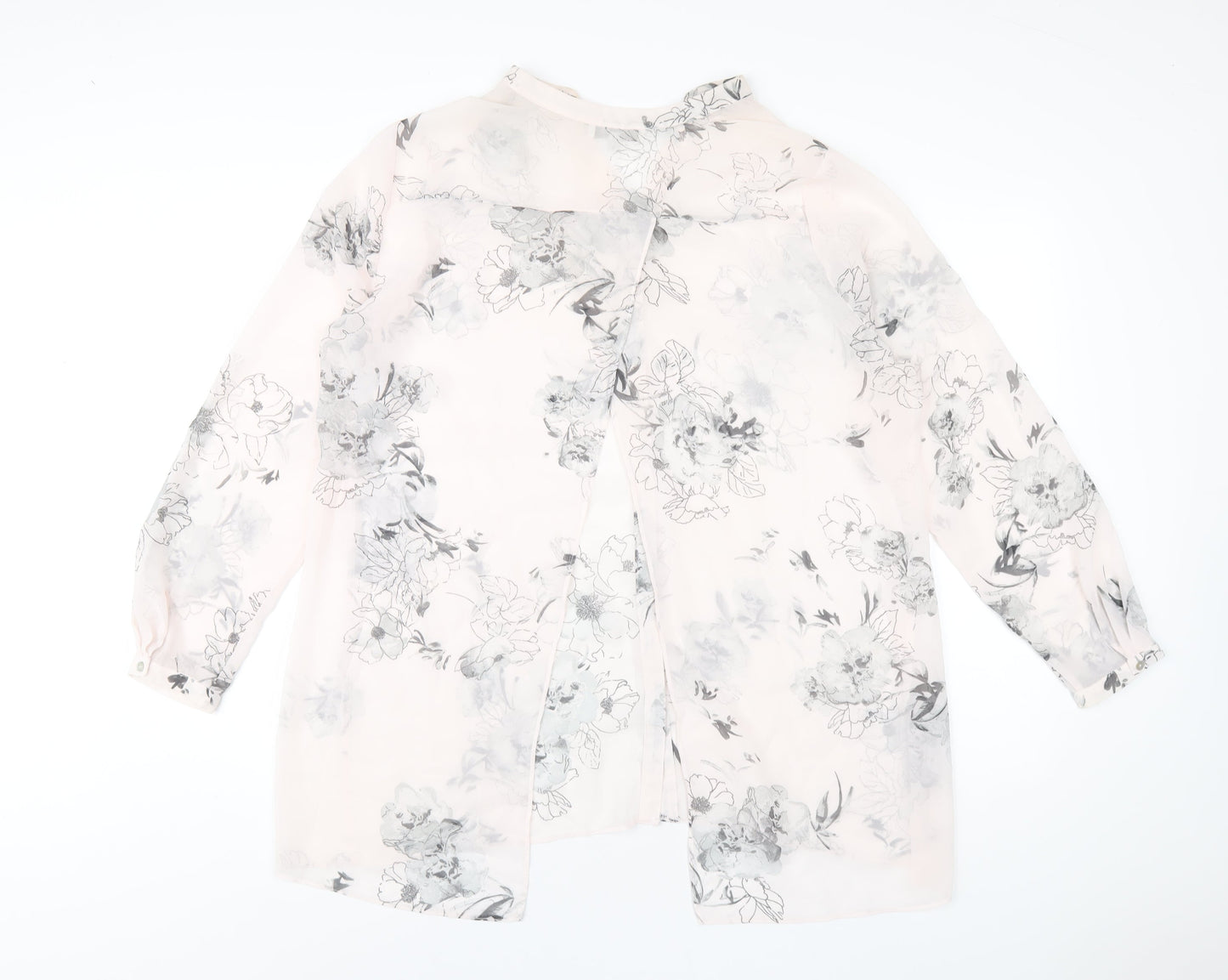 RJR.John Rocha Womens Pink Floral Polyester Basic Button-Up Size 16 V-Neck