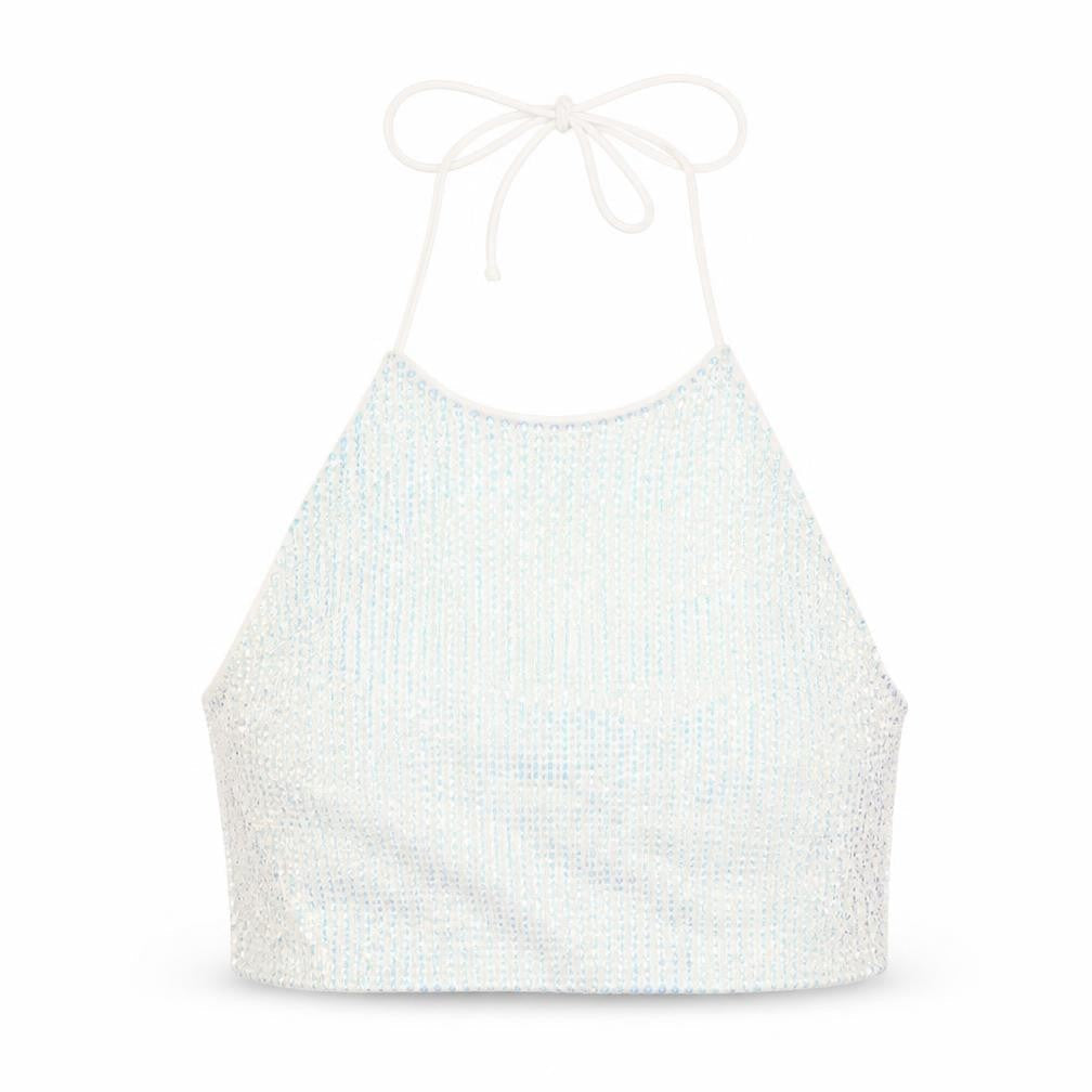 Topshop Womens White Polyester Cropped T-Shirt Size 10 Halter