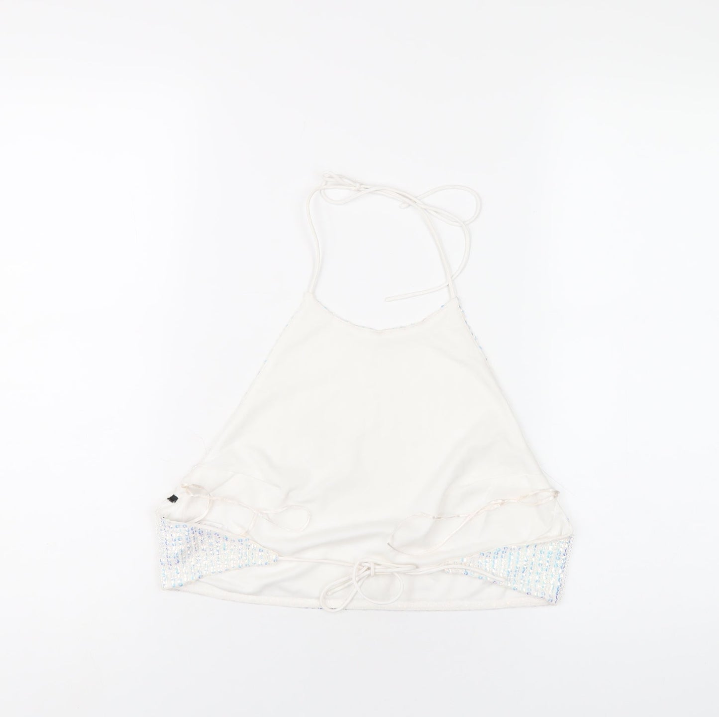 Topshop Womens White Polyester Cropped T-Shirt Size 10 Halter
