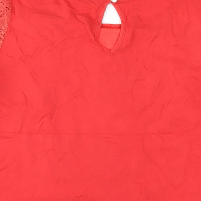 Oasis Womens Red Cotton Basic T-Shirt Size M Round Neck