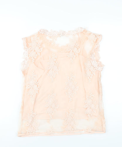 River Island Womens Pink Polyester Basic T-Shirt Size 10 Round Neck