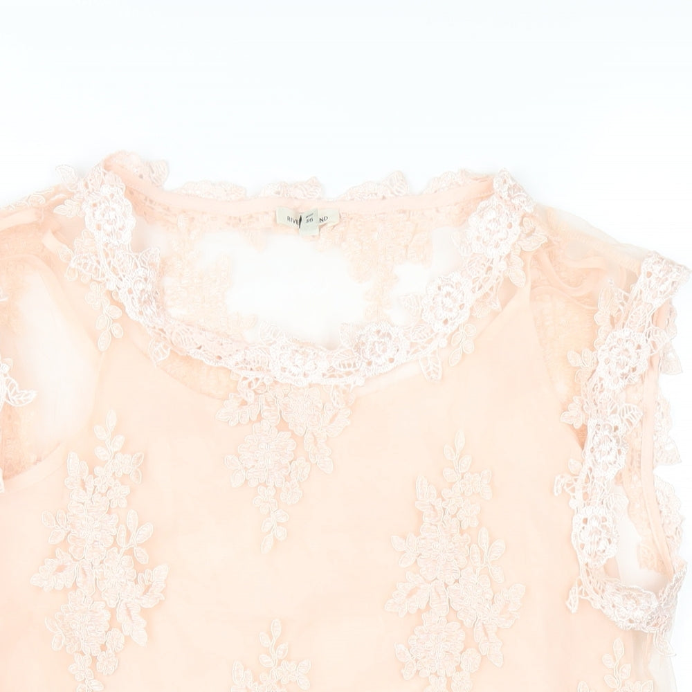 River Island Womens Pink Polyester Basic T-Shirt Size 10 Round Neck