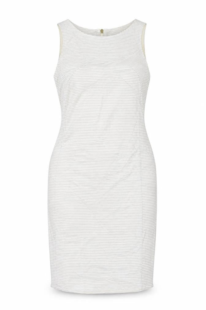 Autograph Womens Grey Striped Cotton Pencil Dress Size 10 Round Neck Zip