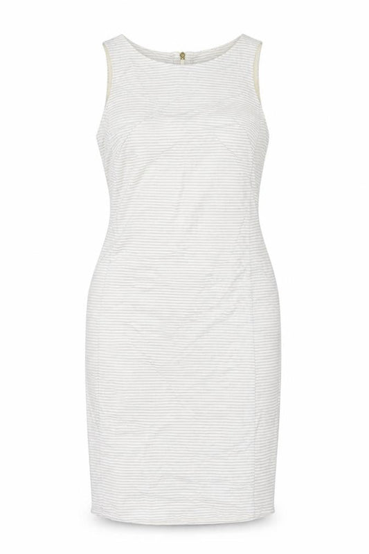 Autograph Womens Grey Striped Cotton Pencil Dress Size 10 Round Neck Zip