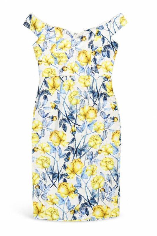 ASOS Womens Multicoloured Geometric Cotton Pencil Dress Size 12 Off the Shoulder Zip