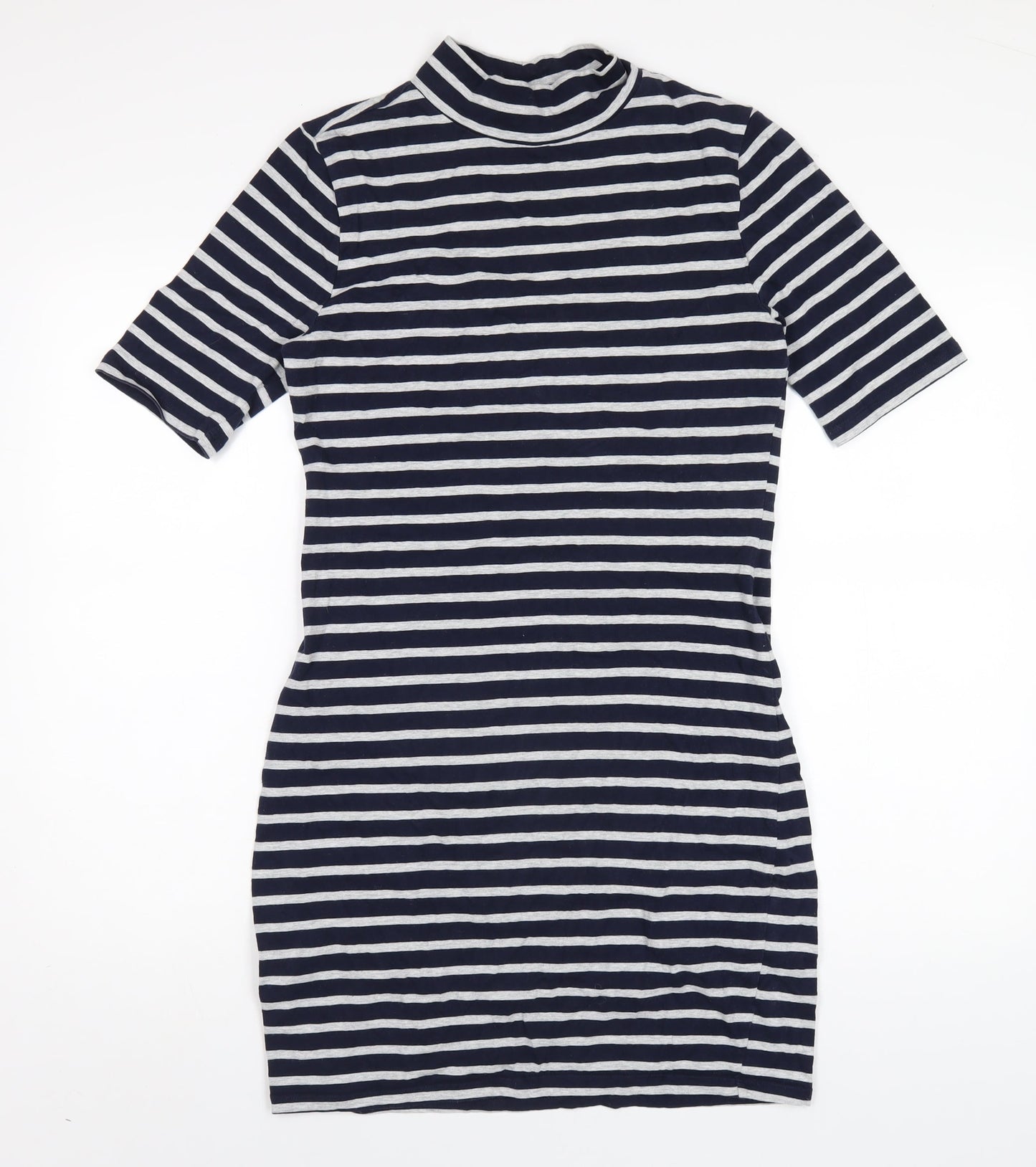 Gap Womens Blue Striped Cotton Bodycon Size S Mock Neck Pullover