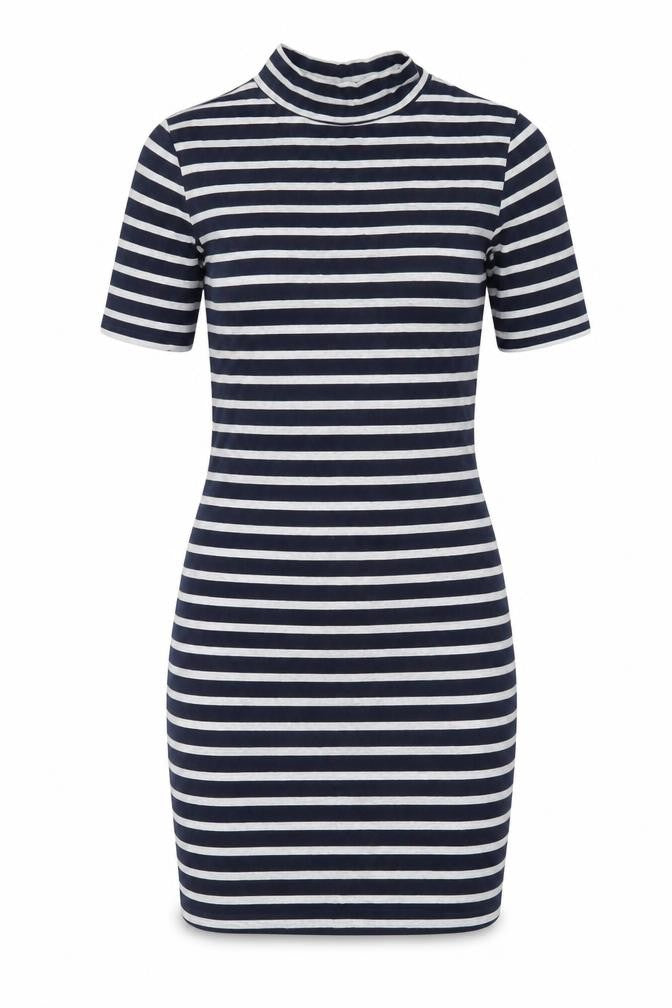 Gap Womens Blue Striped Cotton Bodycon Size S Mock Neck Pullover