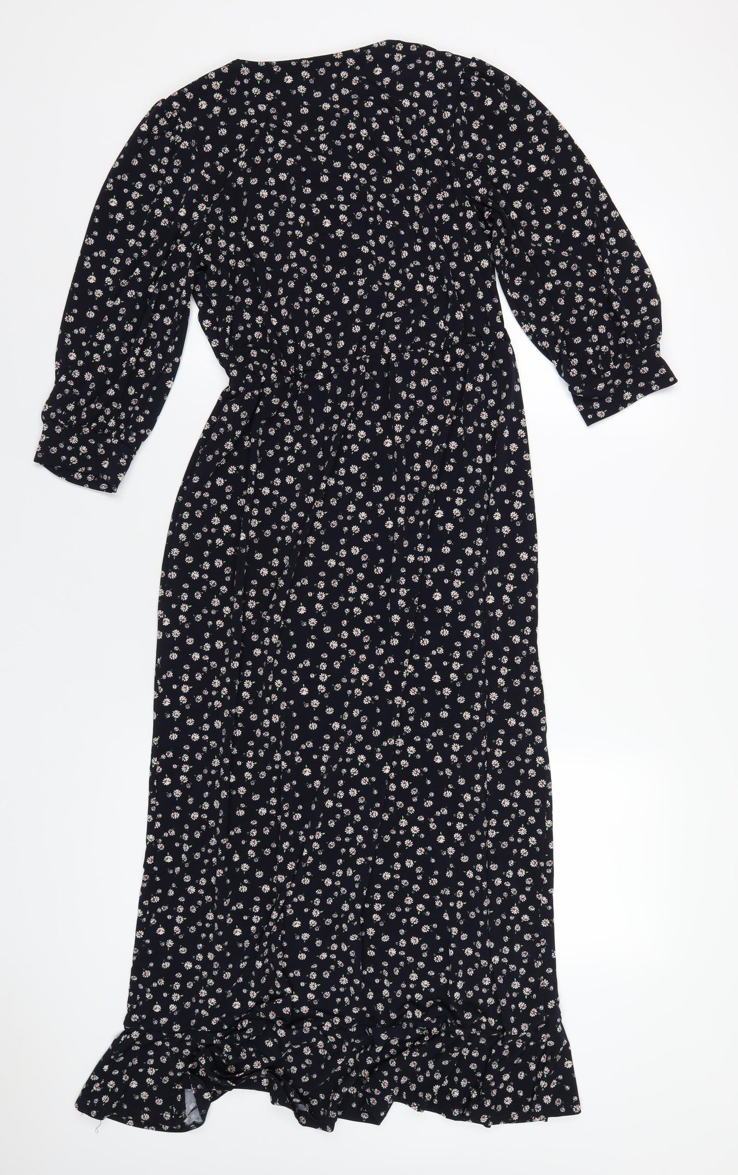 Oasis Womens Blue Floral Polyester A-Line Size S V-Neck Pullover