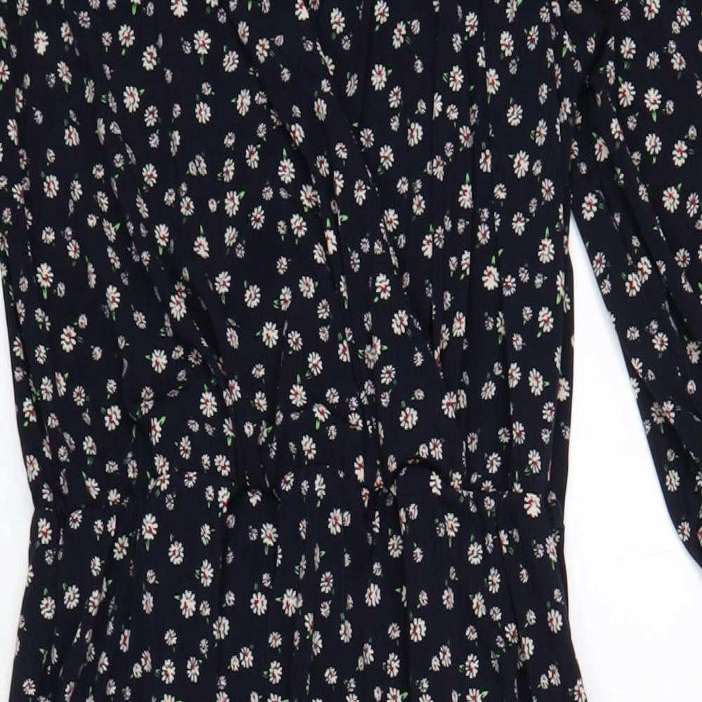 Oasis Womens Blue Floral Polyester A-Line Size S V-Neck Pullover