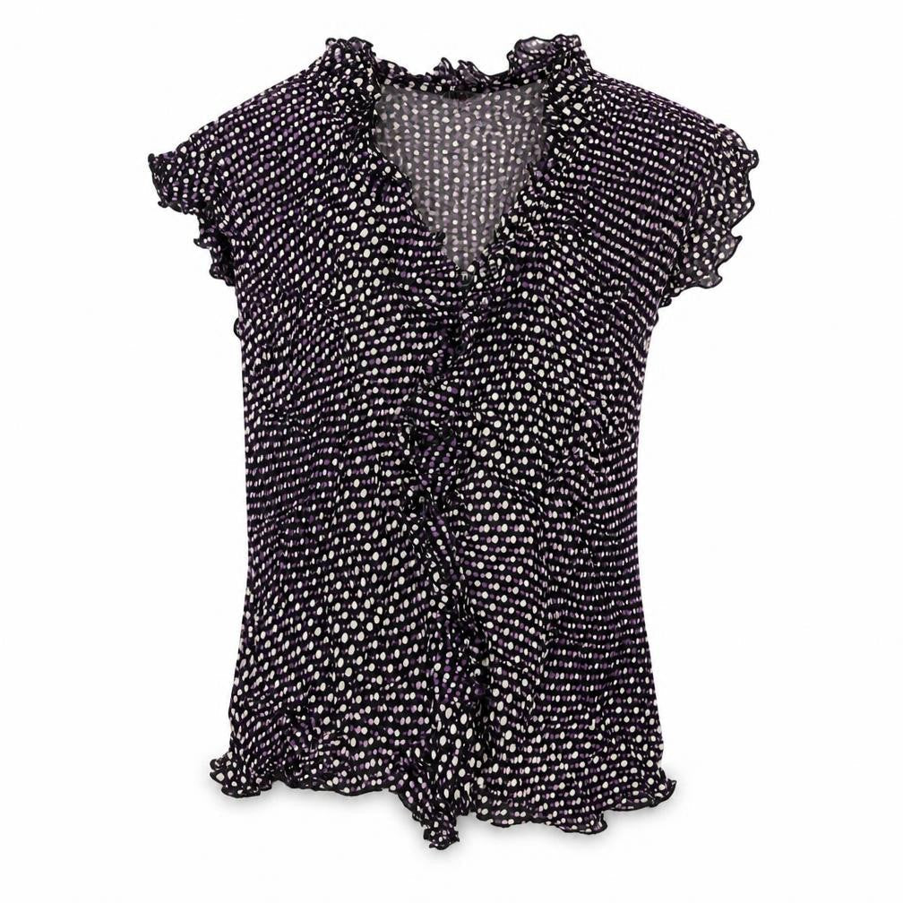 Marks & Spencer Womens Purple Polka Dot Viscose Basic Blouse Size 12 V-Neck