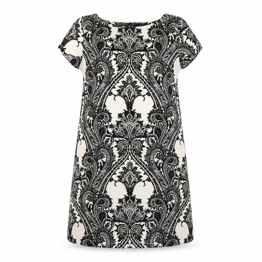 Zara Womens Black Geometric Polyester A-Line Size M Round Neck Button