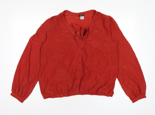 La Redoute Womens Red Geometric Polyester Basic Blouse Size 14 V-Neck