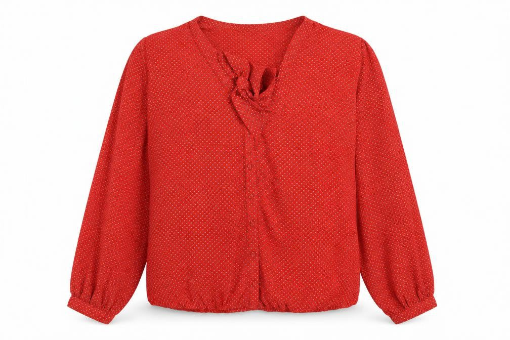La Redoute Womens Red Geometric Polyester Basic Blouse Size 14 V-Neck