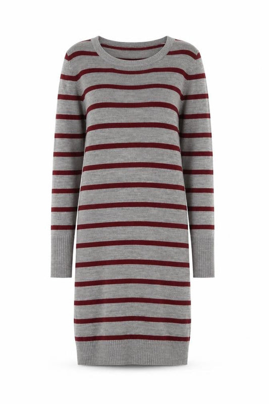 TEX Womens Grey Striped Acrylic Jumper Dress Size M Boat Neck Pullover